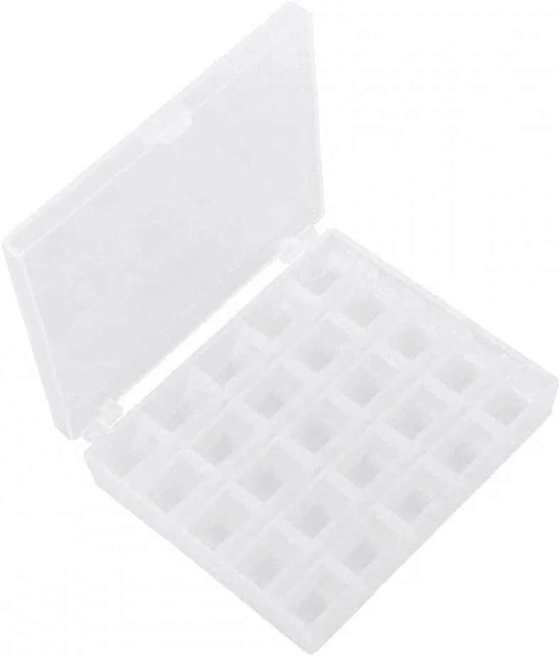 25 ماسوره پلاستیکی شفاف چرخ خیاطی با جعبه نگهداری نخ، مناسب لوازم جانبی خیاطی خانگی و ابزار خیاطی