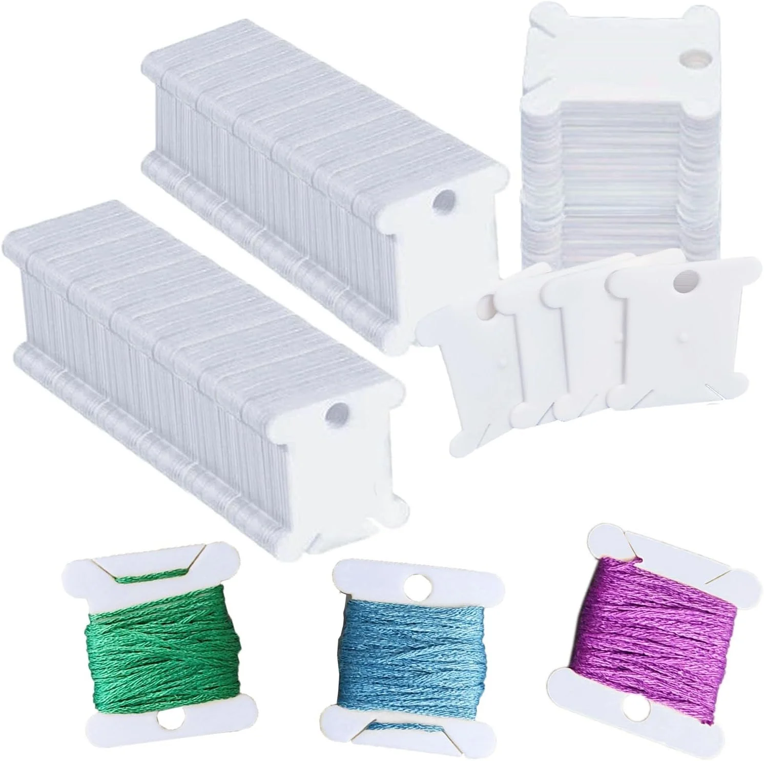 مالوان 300 عدد ماسوره نخ دندان پلاستیکی برای نخ پنبه ای گلدوزی، کاردستی، خیاطی، نگهداری، نگهدارنده نخ، کارت نخ گلدوزی، ماسوره نخ کوک، سفید