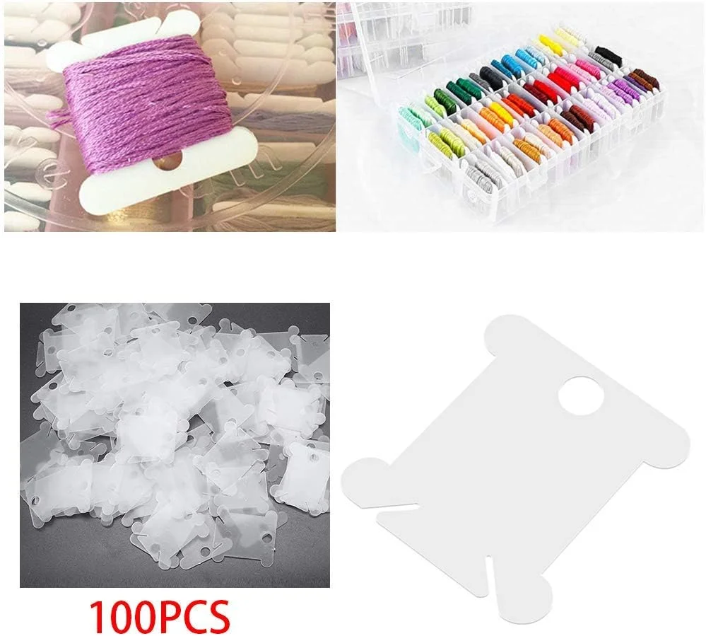 100 عدد قرقره نخ دندان پلاستیکی، سازمان دهنده نخ کوک صلیبی، نگهدارنده نخ با نخ پیچ برای گلدوزی و خیاطی DIY