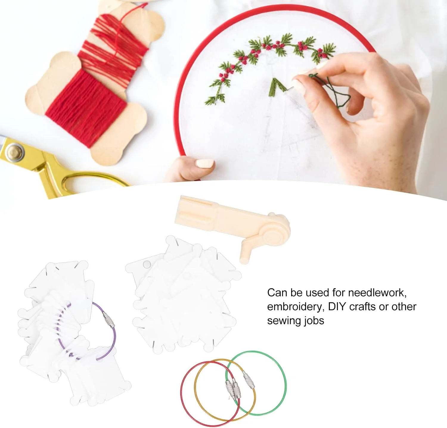 100 عدد ماسوره نخ دندان پلاستیکی، لوازم خیاطی ماسوره، ماسوره های گلدوزی با قرقره پیچ دستی، کاردستی های DIY (سفید)