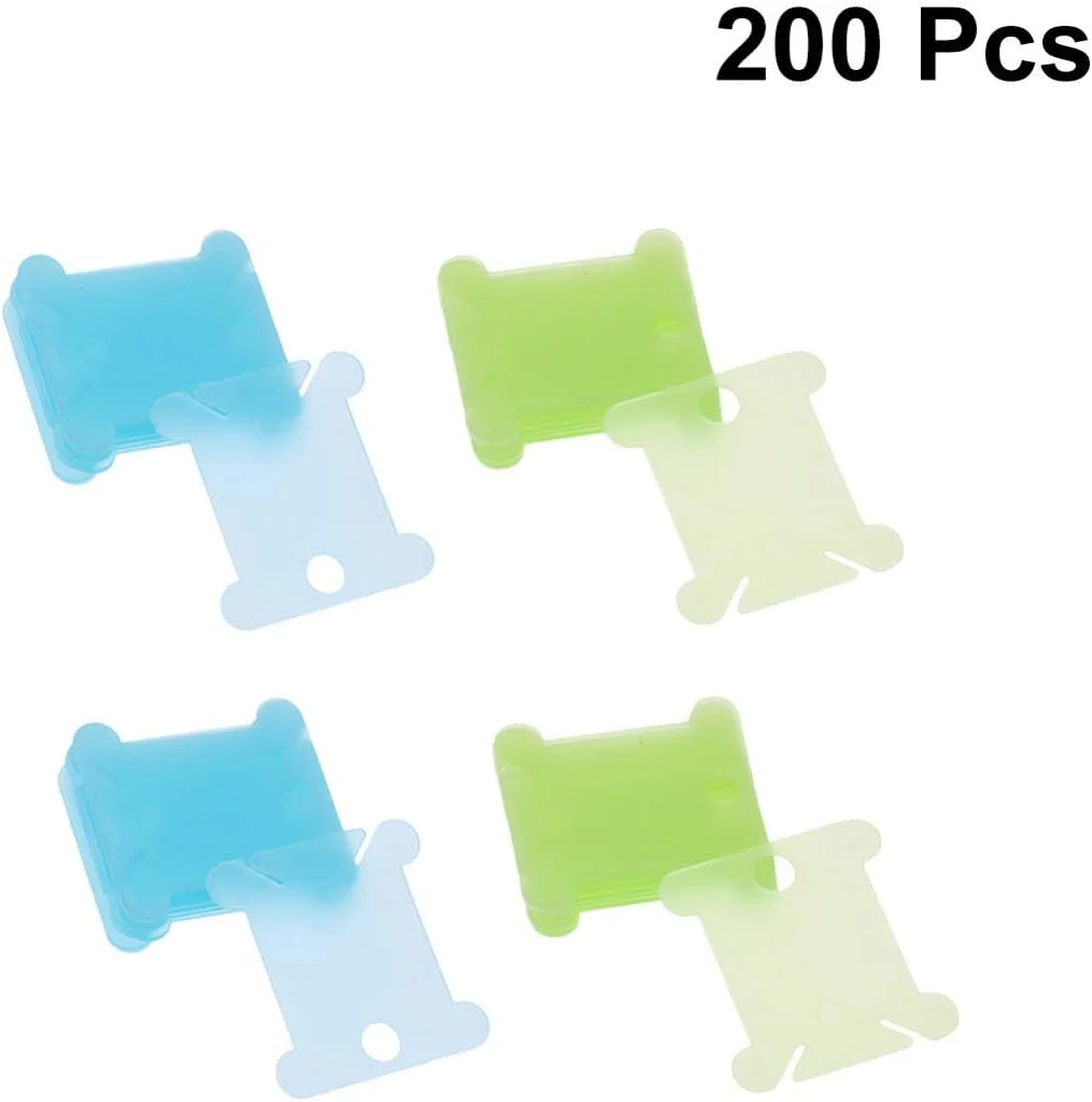 200 عدد قرقره نخ دندان پلاستیکی، کارت نخ گلدوزی، قرقره نخ بخیه متقاطع، سازمان دهنده نخ، کاردستی، لوازم خیاطی (آبی سبز)