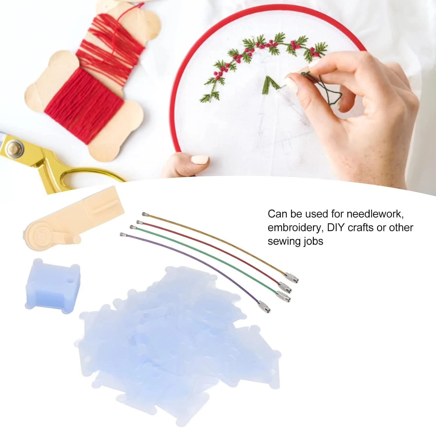 100 عدد ماسوره نخ دندان پلاستیکی، لوازم خیاطی ماسوره، ماسوره های گلدوزی با قرقره پیچ دستی صنایع دستی DIY (آبی)