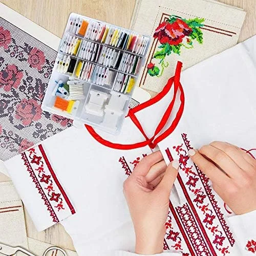 مجموعه 14 تایی قرقره نخ دندان پلاستیکی سفید، قرقره نخ گلدوزی با جعبه نگهداری سازمان دهنده برای گلدوزی، دوخت متقاطع، نگهداری جواهرات