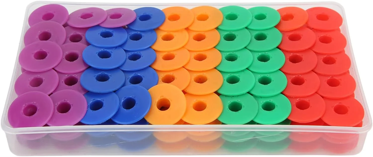 100 عدد ماسوره پلاستیکی تخت، ماسوره های پلاستیکی رنگارنگ، ماسوره مقاوم در برابر حرارت بالا، ماسوره های چرخ خیاطی و گلدوزی