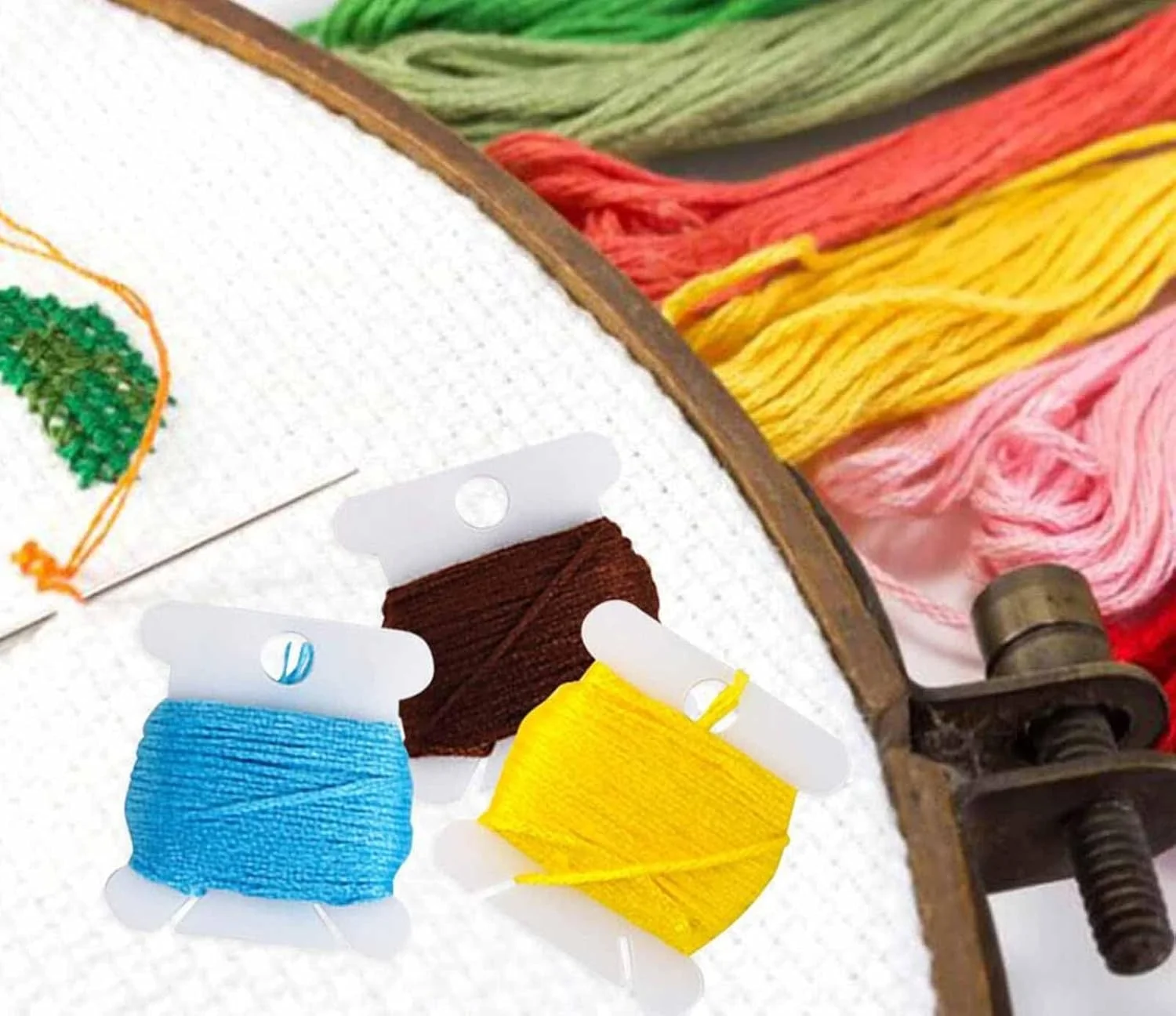 100 عدد قرقره نخ دندان پلاستیکی، کارت نخ دندان پلاستیکی، قرقره نخ گلدوزی، سازمان دهنده قرقره نخ دندان، کارت نخ با نخ پیچ برای بافندگی کوک متقاطع، صنایع دستی DIY، نگهداری خیاطی