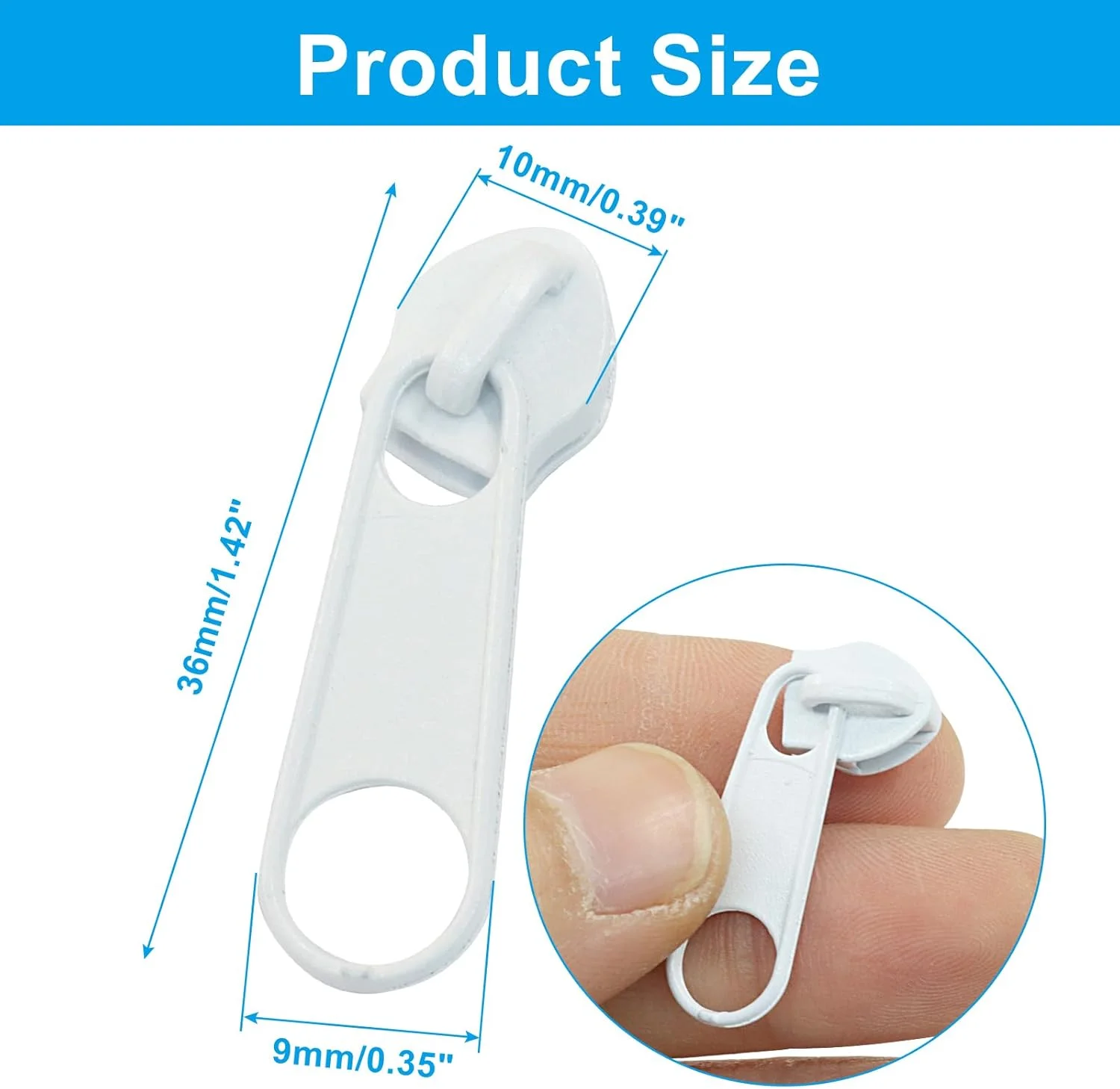 Piutouyar بسته 100 عددی سرزیپ شماره 5 جایگزین، سرزیپ های سفید عمده برای کیت های تعمیر زیپ های نایلونی برای چمدان، ژاکت، کیف پول و کیف