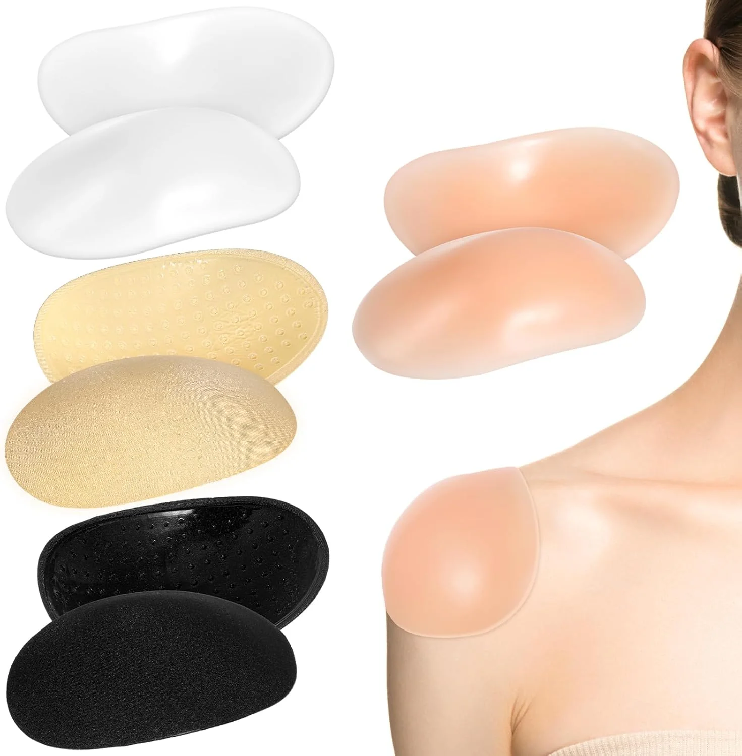 پدهای شانه ای پیریو برای لباس زنانه، 4 جفت پد شانه ای سیلیکونی نرم، ضد لغزش، نامرئی و قابل استفاده مجدد، تقویت کننده شانه