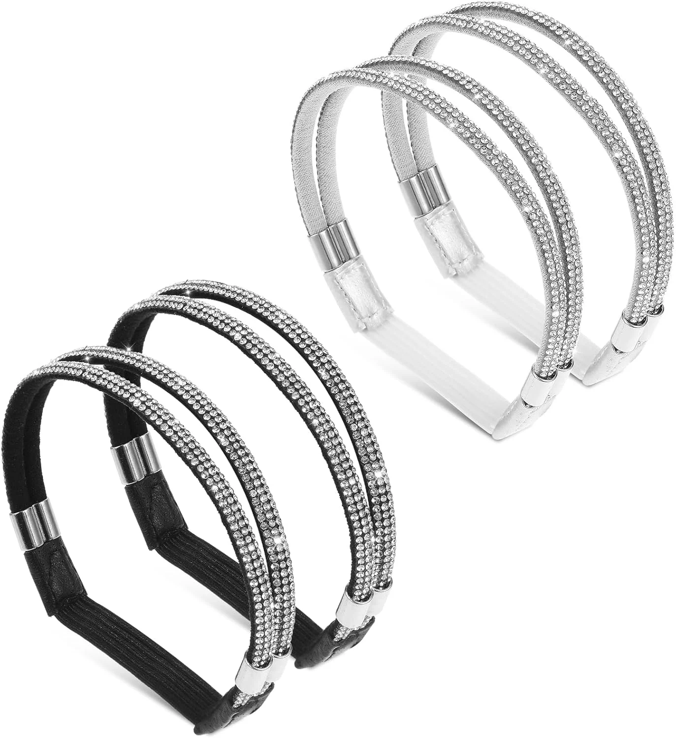 پیرییوو 2 جفت بند پاشنه، بند کمربندی کشی نگین دار ضد لغزش بند مچ پا بند کفش برای کفش های گشاد پاشنه بلند، مشکی نقره ای