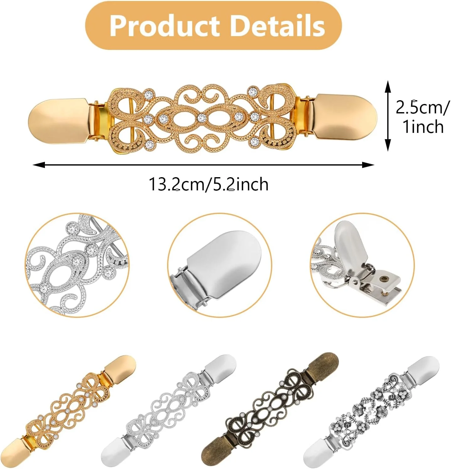 گیره لباس پیریوئو، مجموعه 4 عددی گیره پشتی لباس، گیره شال، گیره پیراهن، گیره پشتی لباس مجلسی قدیمی برای لباس، گیره ژاکت برای نگه داشتن ژاکت، گیره کمربند لباس زنانه