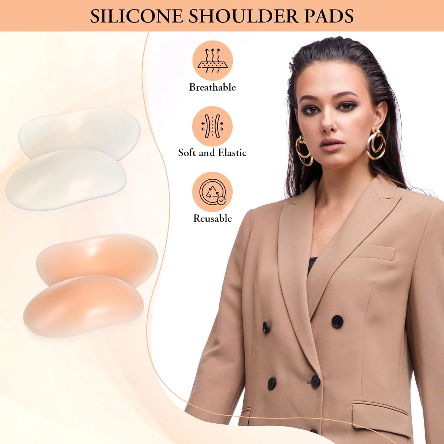 پدهای شانه ای پیریو برای لباس زنانه، 4 جفت پد شانه ای سیلیکونی نرم، ضد لغزش، نامرئی و قابل استفاده مجدد، تقویت کننده شانه