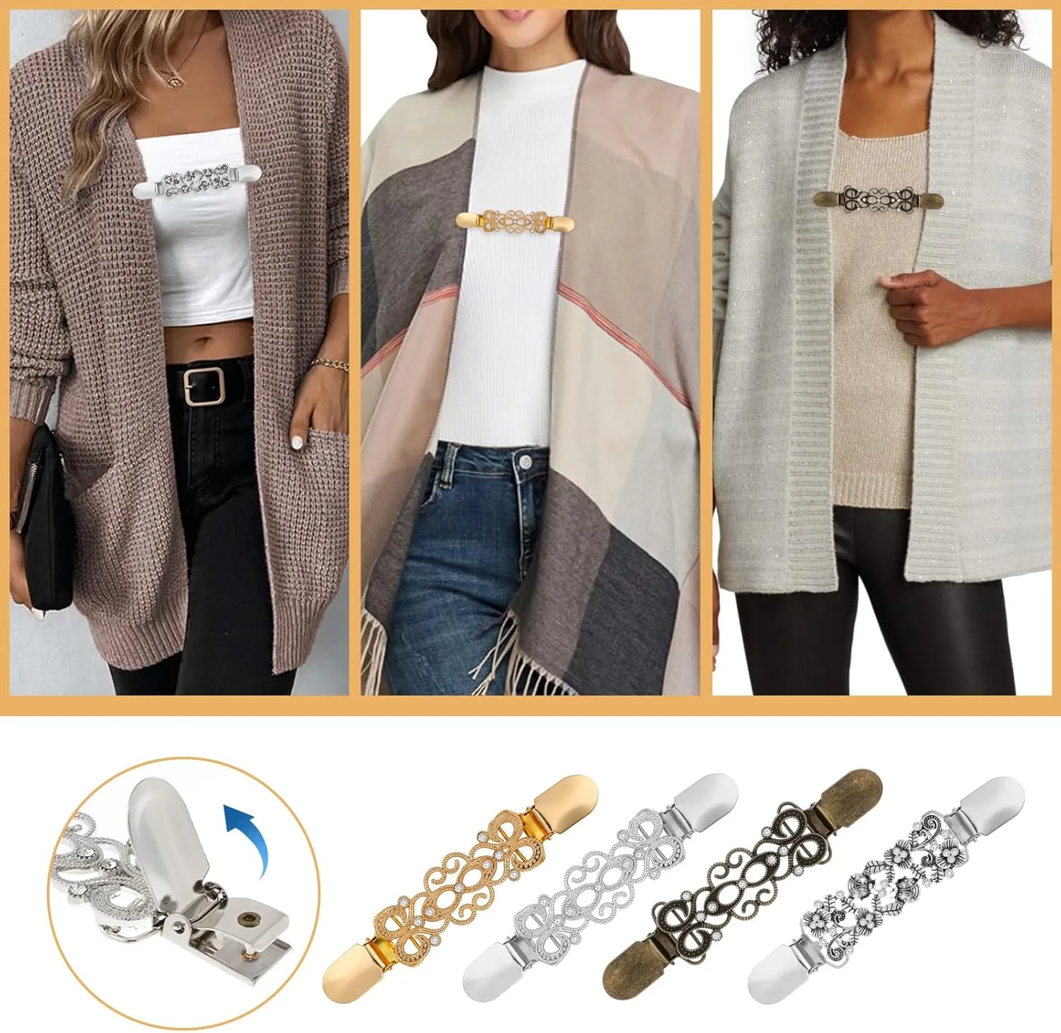 گیره لباس پیریوئو، مجموعه 4 عددی گیره پشتی لباس، گیره شال، گیره پیراهن، گیره پشتی لباس مجلسی قدیمی برای لباس، گیره ژاکت برای نگه داشتن ژاکت، گیره کمربند لباس زنانه