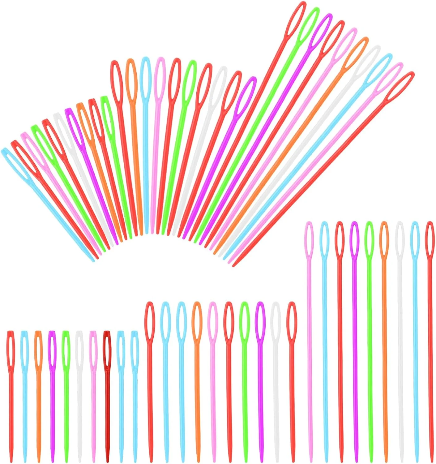 Piriuuo 60 Pcs Plastic Sewing Needles Plastic Needles for Kids Large Eye Sewing Needles Yarn Needles Learning Needles for DIY Sewing Handmade Crafts, 2.7/3.5/5.9 Inch