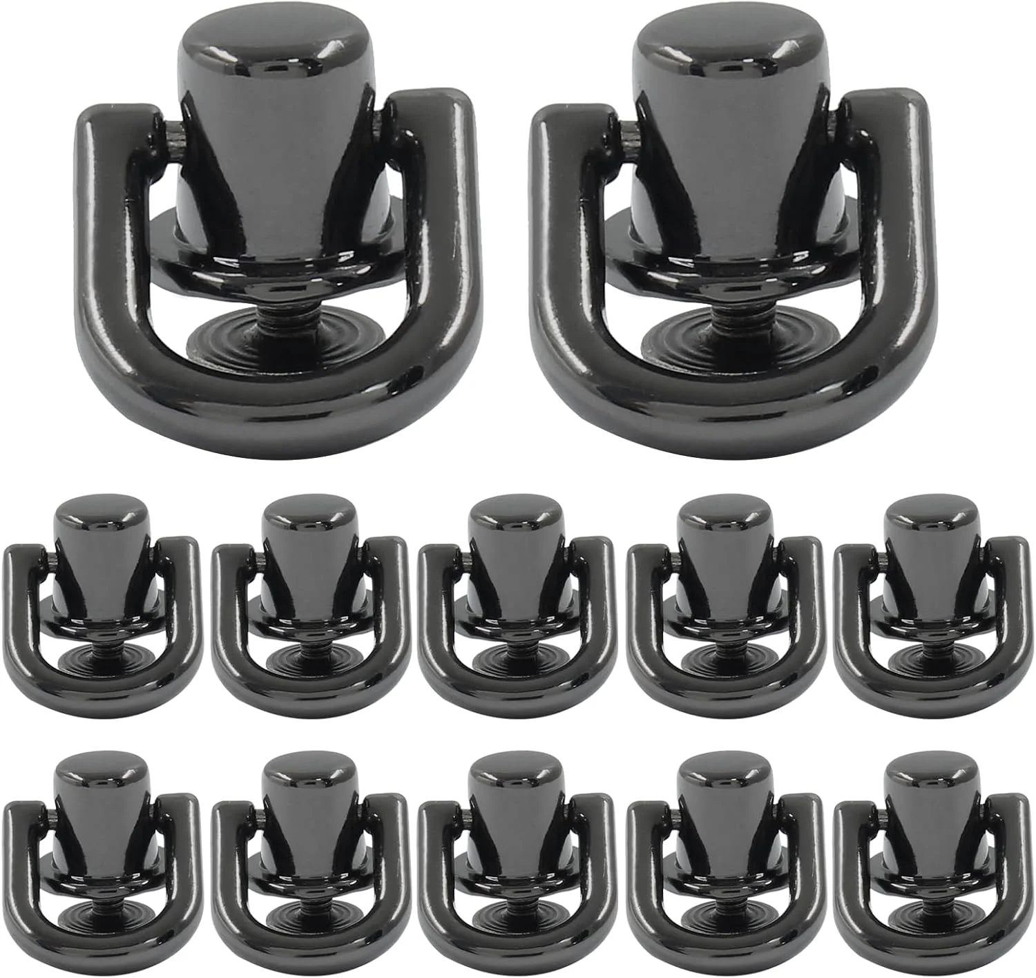 Piutouyar 12 Pcs Bright Black D Ring for Purse, Metal D Ring Stud Screw Ball Post Head Buttons Stud Screw, 360 Degree Rotatable D Rings Rivets for Wallet Shoes Stud Leather DIY Craft