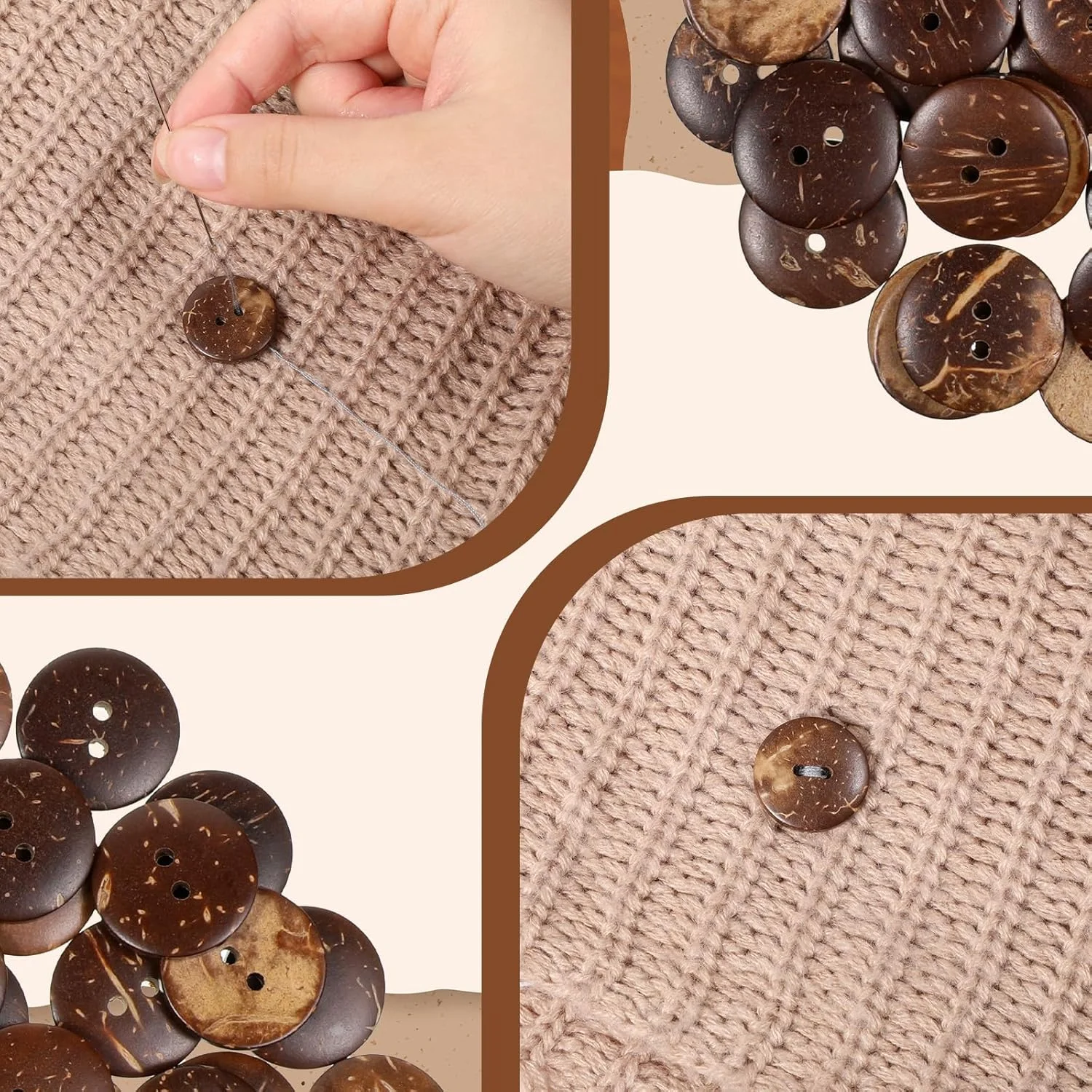 پیرییوو 100 عدد دکمه نارگیل طبیعی، دکمه های نارگیلی سایز بزرگ 3/4 اینچ برای خیاطی، دکمه های چوبی قهوه ای 2 سوراخ برای دوخت پیراهن، تزئینات صنایع دستی DIY - 20 میلی متر