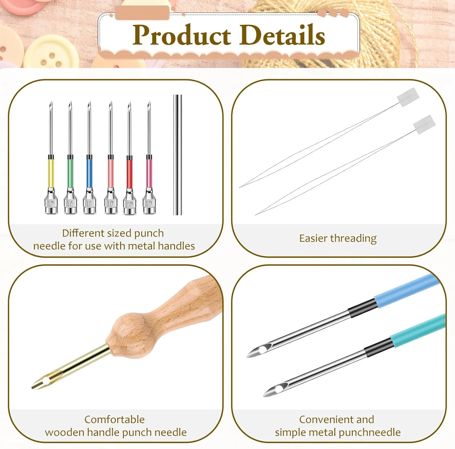 ست سوزن پانچ پیریوئو 12 عددی، ست گلدوزی پانچ با ابزار سوزن پانچ با 6 سایز سری سوزن، ابزار سوزن پانچ خیاطی برای مبتدیان بزرگسال، نخ دندان، کوک متقاطع، کاردستی DIY