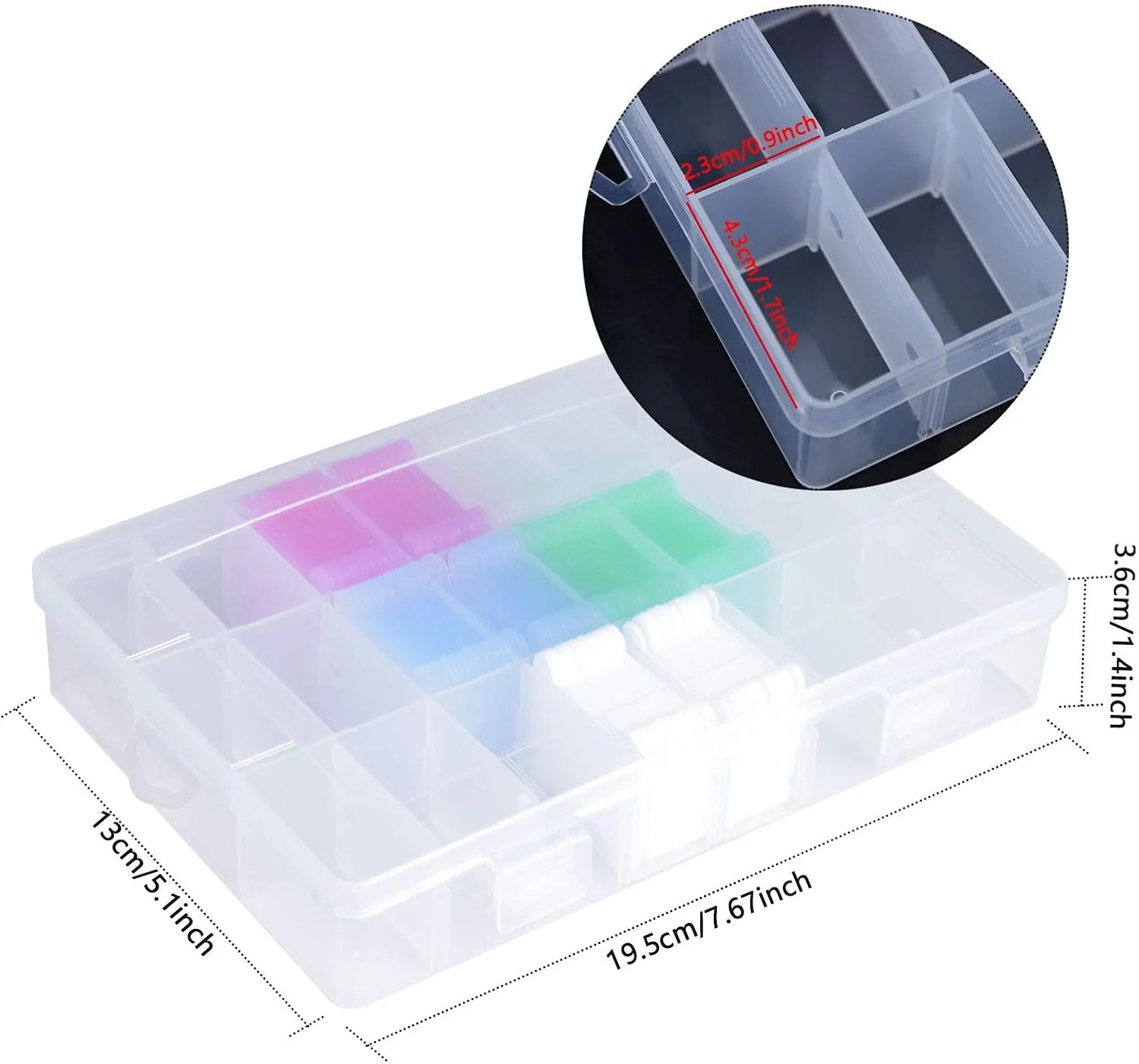 جعبه ارگانایزر نخ گلدوزی و کوک صلیبی Pinsheng با 24 خانه، شامل 150 عدد ماسوره نخ پلاستیکی سفید و 182 عدد استیکر نقطه ای خالی برای نگهداری لوازم خیاطی و DIY