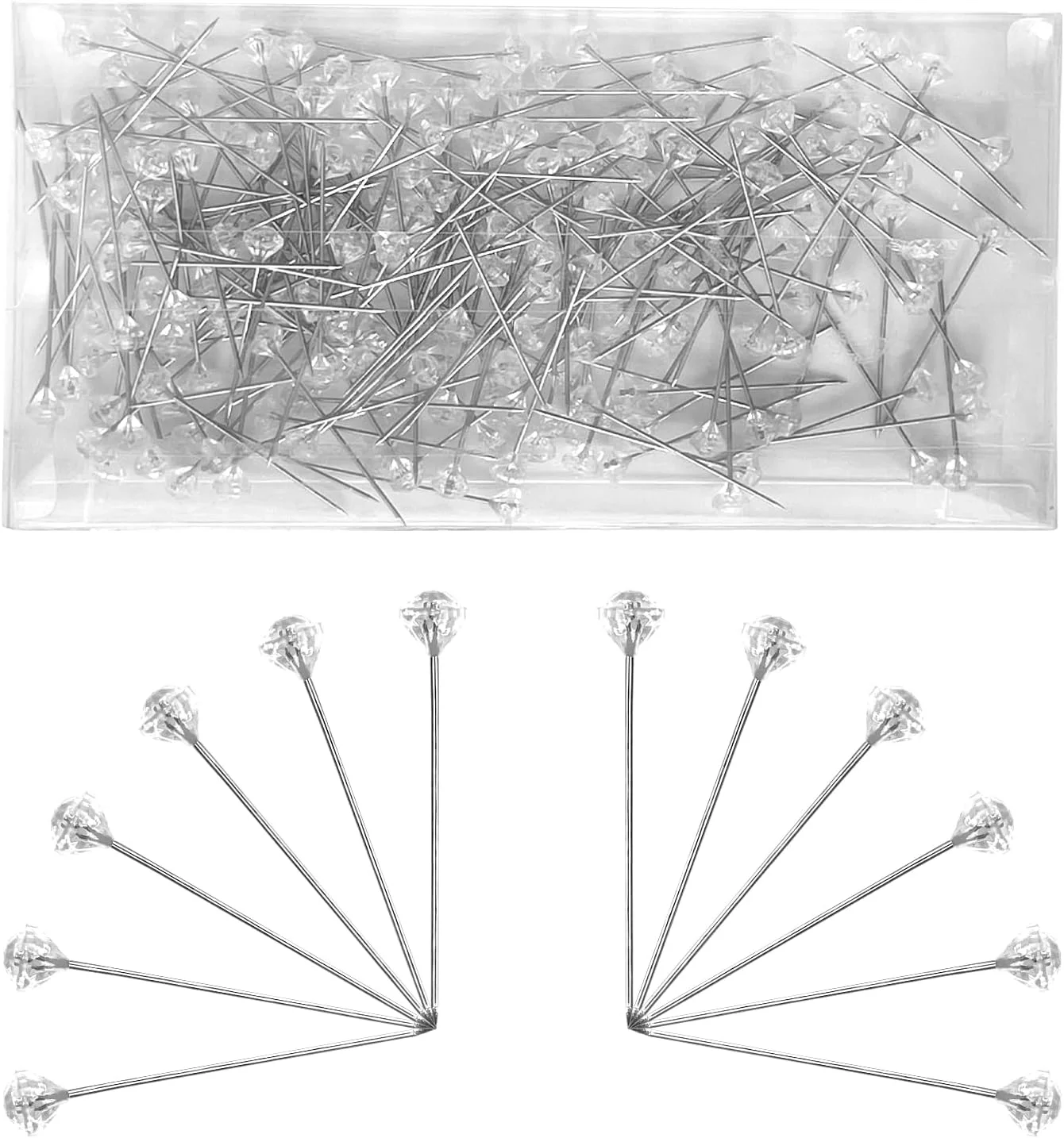 100 عدد سنجاق گل کریستالی نگین دار، سنجاق گل سر الماس اکریلیک 39 میلی متری، سنجاق دسته گل الماس شفاف درخشان، سنجاق های مستقیم بدلیجات، سنجاق گل سینه الماس برای جواهرات عروسی
