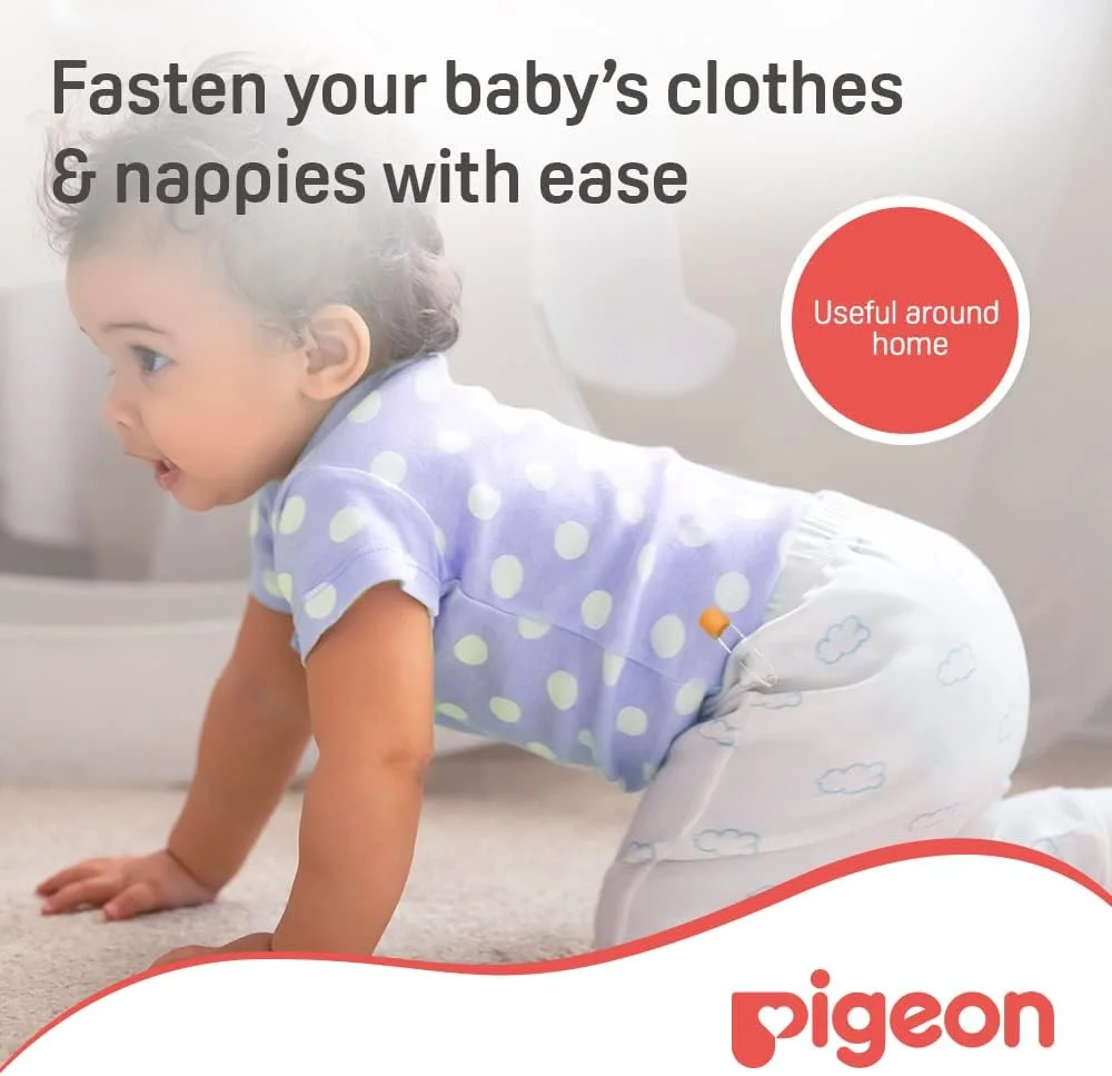 سنجاق قفلی کودک پیigeon با قفل ایمن، گیره های محکم، استیل ضد زنگ، سر گرد، کوچک، بدون BPA، از 0 ماه تا 3 سال، رنگ های متنوع - 9 عدد