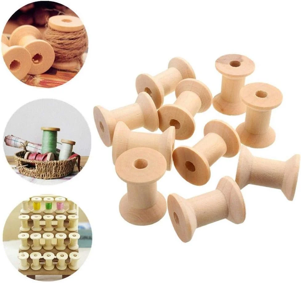 100 عدد ماسوره نخ چوبی خالی، ابزار خیاطی قرقره ای خودساز، رنگ طبیعی