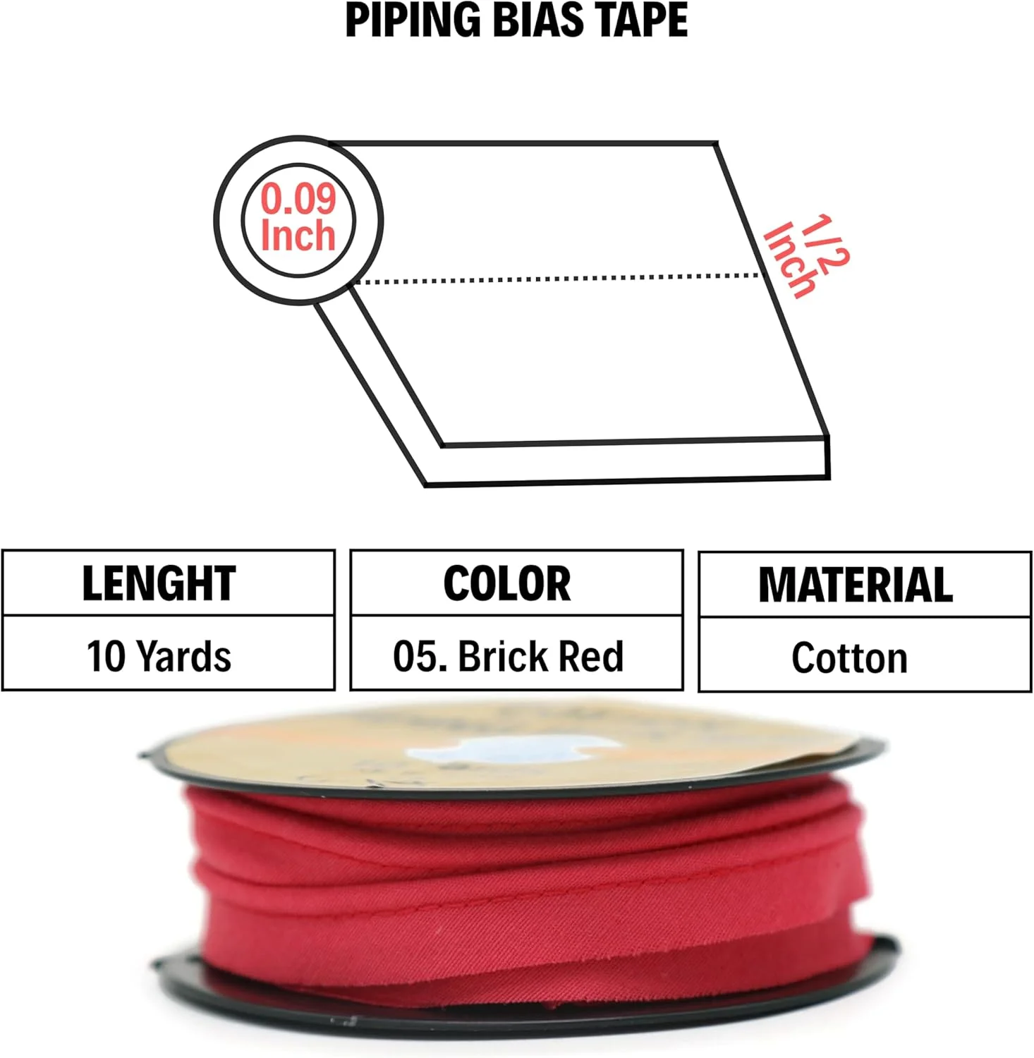 نوار اریب تزئینی لبه دار - 9 متر - بیش از 65 رنگ - نوار تزئینی خیاطی 1.27 سانتی متری برای روکش کوسن، دکوراسیون منزل، صنایع دستی، پوشاک - پنبه بادوام - قرمز آجری ID05