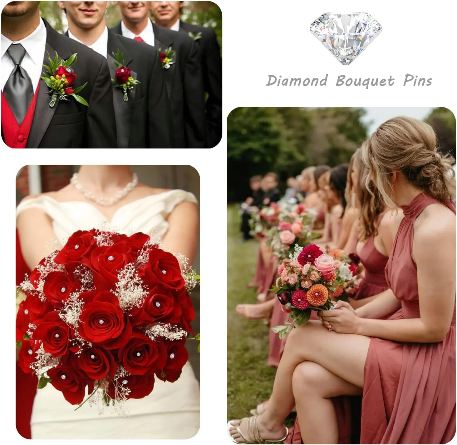 100 عدد سنجاق سینه گل برای گل ها 5 سانتی متری، سنجاق گل الماسی برای دسته گل، سنجاق سینه بدلیجات کریستالی برای عروسی، لوازم جانبی موی عروس، تزئینات جواهرات، کاردستی و خیاطی