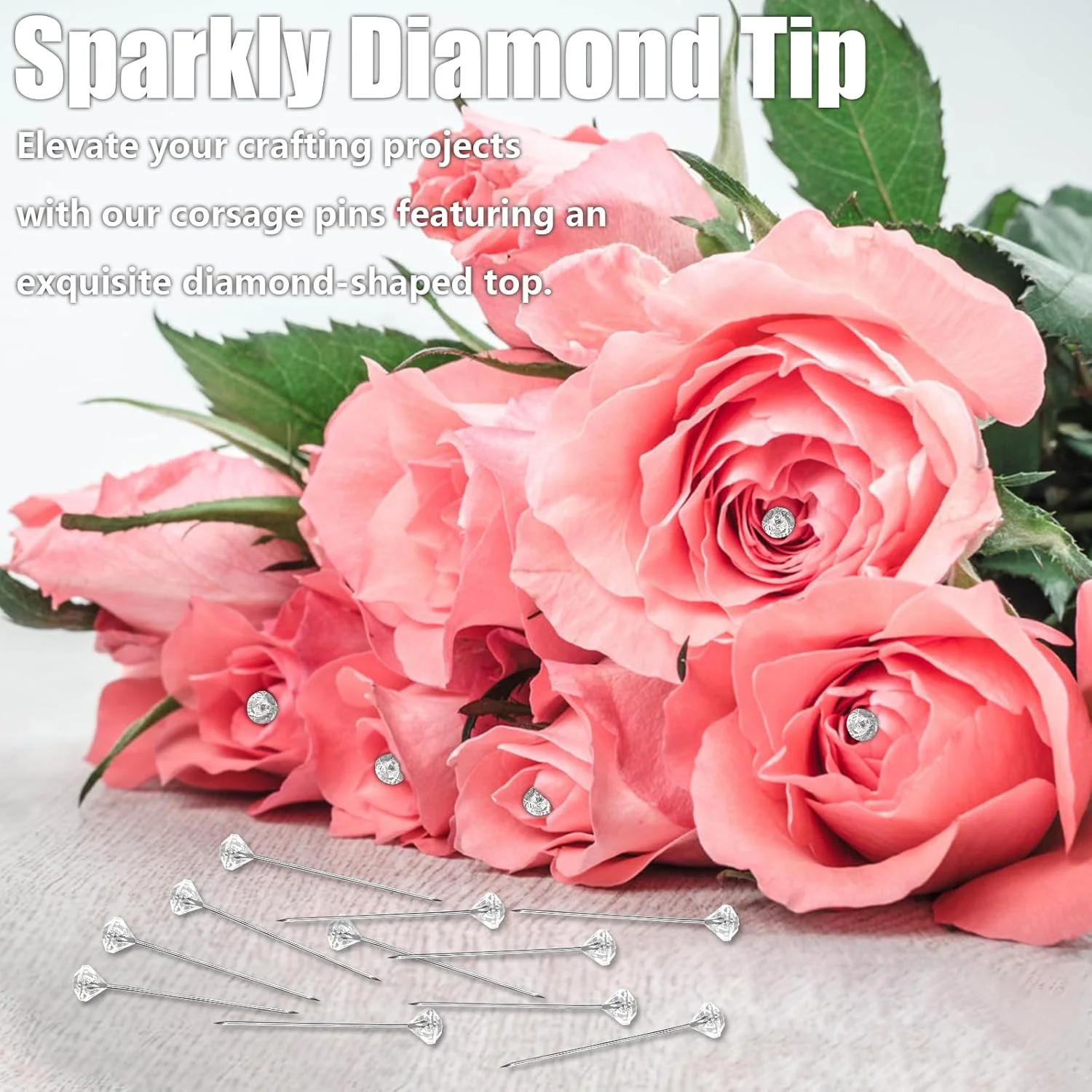100 عدد سنجاق گل کریستالی نگین دار، سنجاق گل سر الماس اکریلیک 39 میلی متری، سنجاق دسته گل الماس شفاف درخشان، سنجاق های مستقیم بدلیجات، سنجاق گل سینه الماس برای جواهرات عروسی