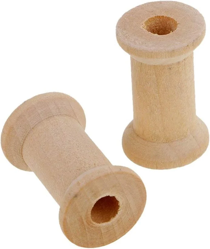 20 عدد ماسوره چوبی خام، قرقره نخ، سیم طناب، لوازم خیاطی 27mmX16mm