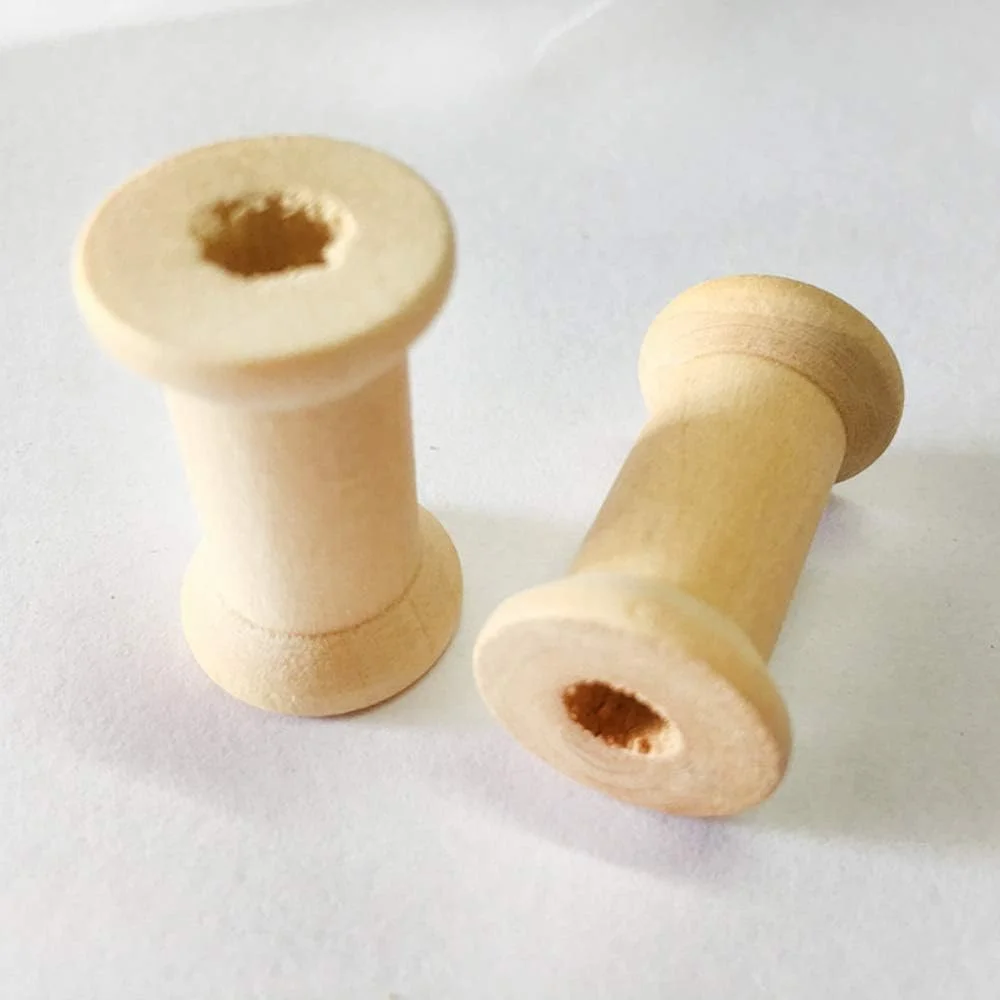 20 عدد ماسوره چوبی خام، قرقره نخ، سیم طناب، لوازم خیاطی 27mmX16mm