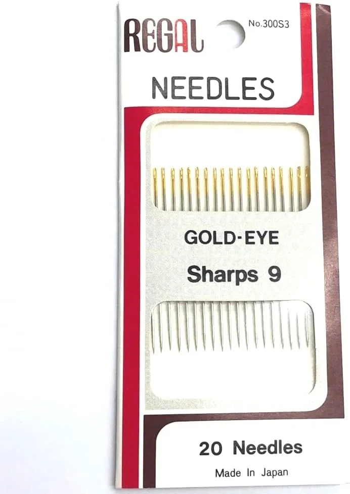 ریگال 20 عدد سوزن خیاطی دستی چشم طلایی تیز شماره 9 ساخت ژاپن، سوزن خیاطی خود نخ