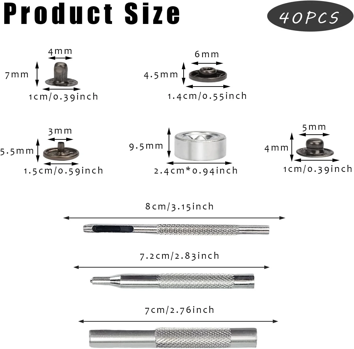 مجموعه 40 عددی دکمه فشاری استیل ضد زنگ، کلاهک فشاری 15 میلی متری به همراه انبردست و 3 ابزار برای لباس، دستبند، ژاکت، کیف و کارهای DIY