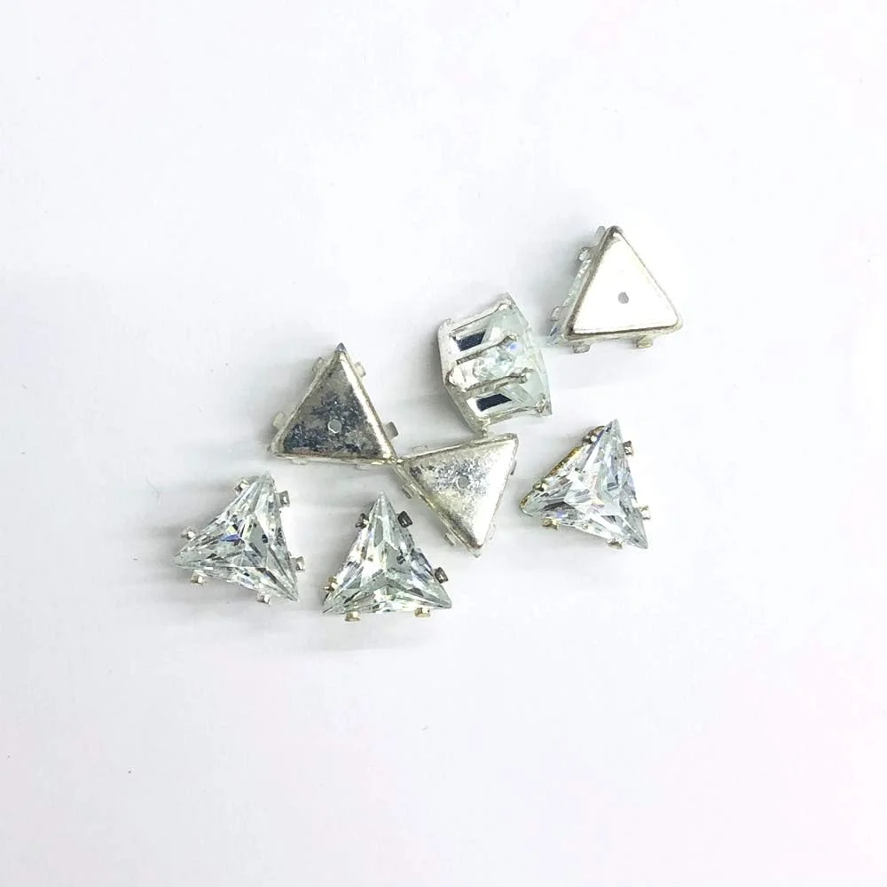 72 عدد کریستال مثلثی شکل با گیره نقره ای، رنگ کریستالی، 8x8 میلی متر