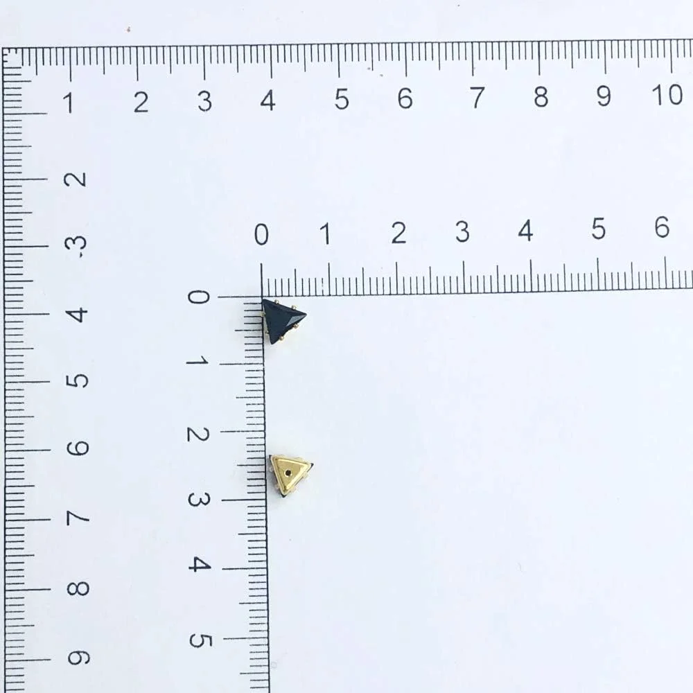 72 عدد کریستال مثلثی شکل با گیره طلایی رنگ مشکی 8x8 میلی متر