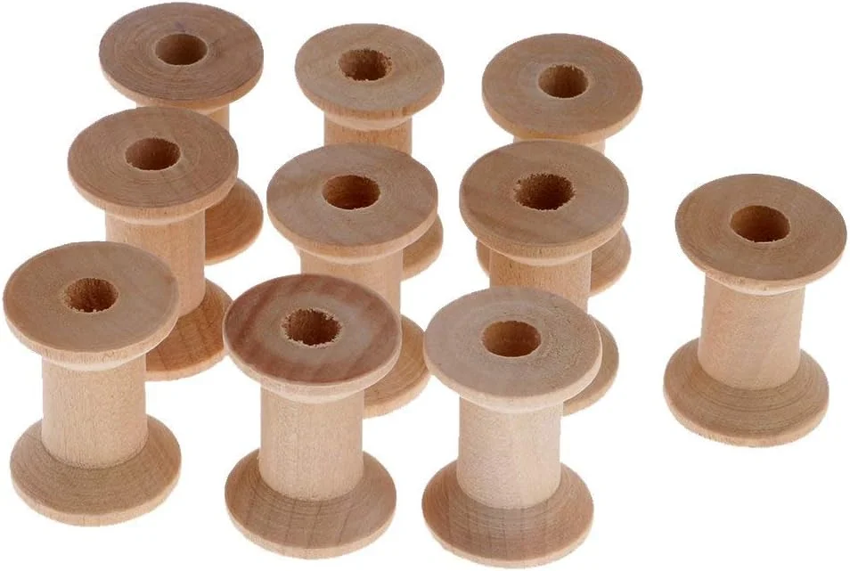 10 عدد ماسوره چوبی طبیعی خالی، ابزار و لوازم خیاطی DIY، 28x21 میلی متر