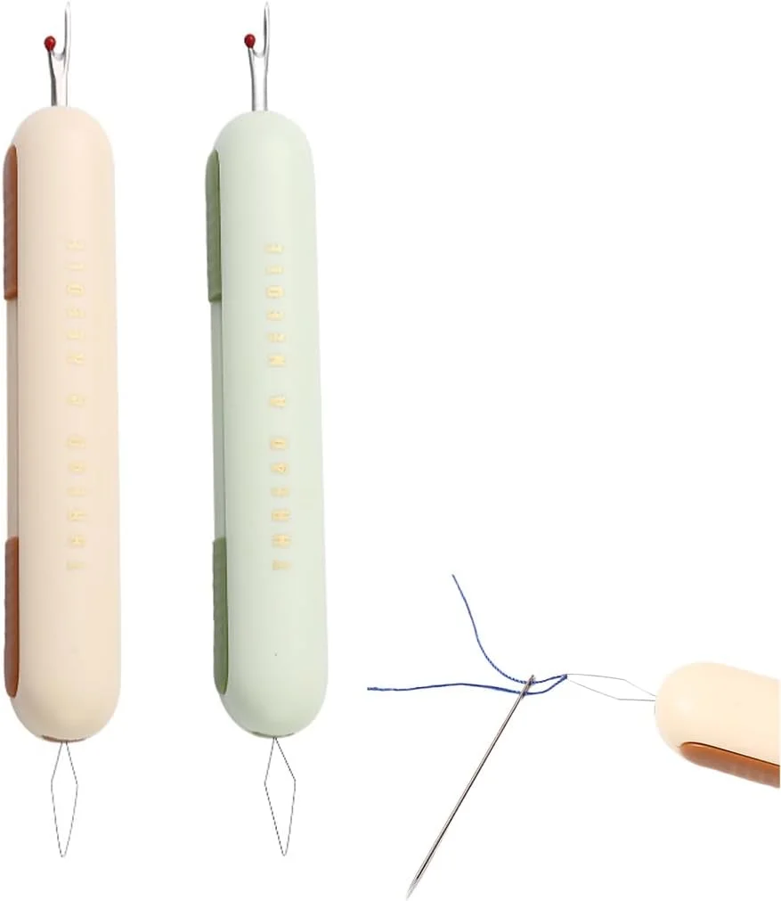 نخ‌سوزن‌کن 2 عددی، نخ‌سوزن‌کن 2 در 1، نخ‌سوزن‌کن پلاگین‌دار برای بافندگی، صنایع دستی، خیاطی دستی، سبز، زرد کرمی