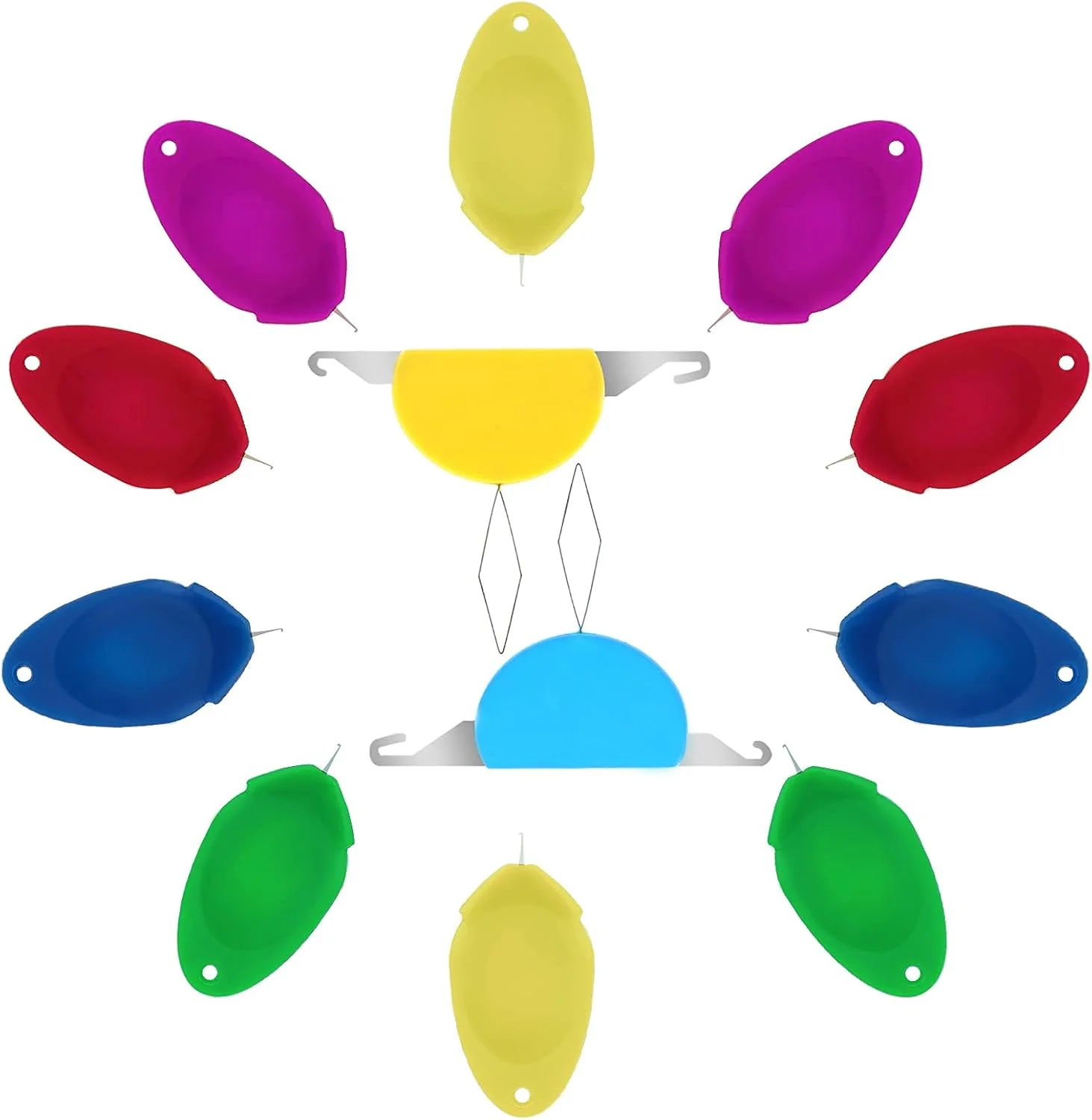 ۱۲ عدد سوزن نخ کن، ۲ عدد نخ کن پلاستیکی ۳ در ۱، ۱۰ عدد نخ کن حلقه سیمی پلاستیکی برای صنایع دستی خیاطی DIY