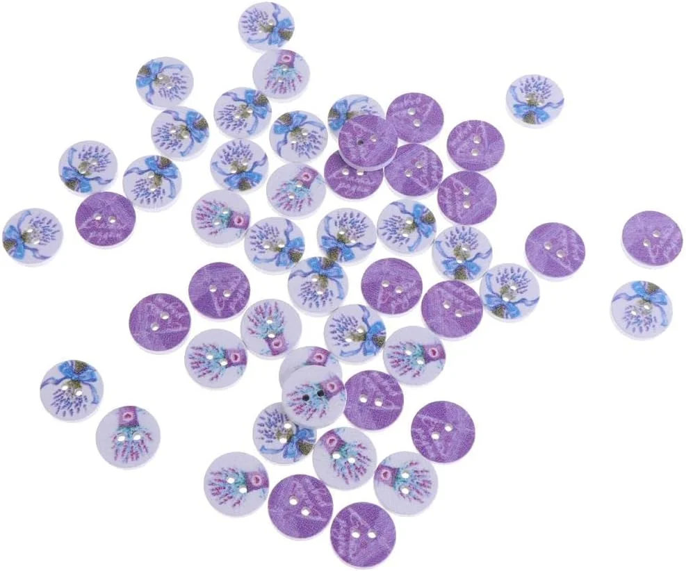 50 عدد دکمه چوبی گرد اسطوخودوس دو سوراخه برای خیاطی DIY 15 میلی متر