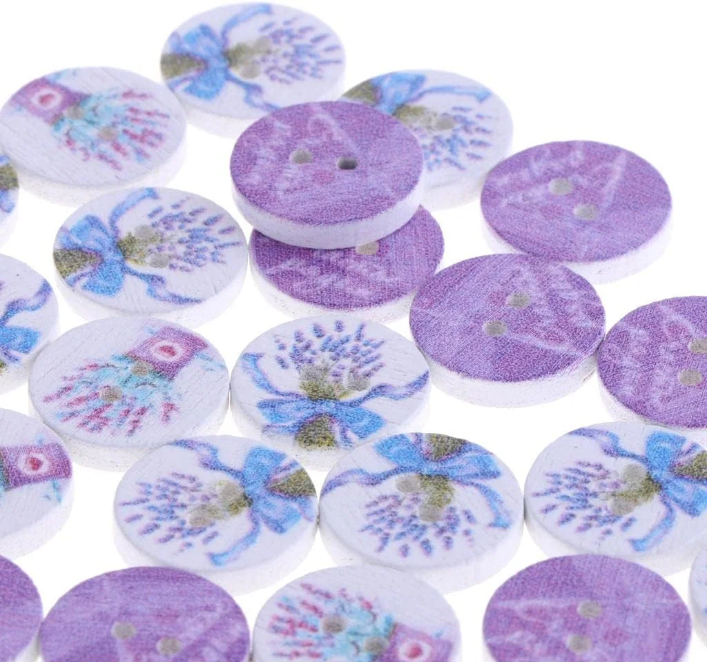 50 عدد دکمه چوبی گرد اسطوخودوس دو سوراخه برای خیاطی DIY 15 میلی متر