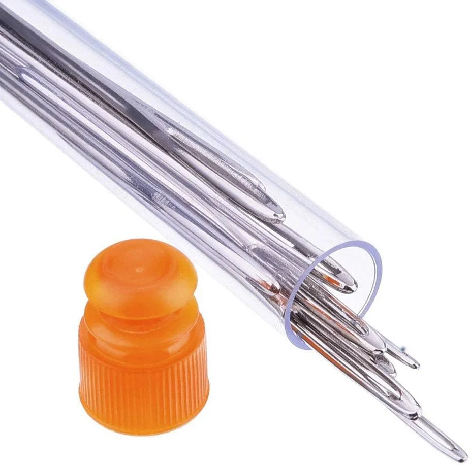 ۱۲ عدد سوزن کند نوک، سوزن های چشم بزرگ، سوزن های بافتنی فولادی، ابزار خیاطی با بطری شفاف، ۳ سایز شیک