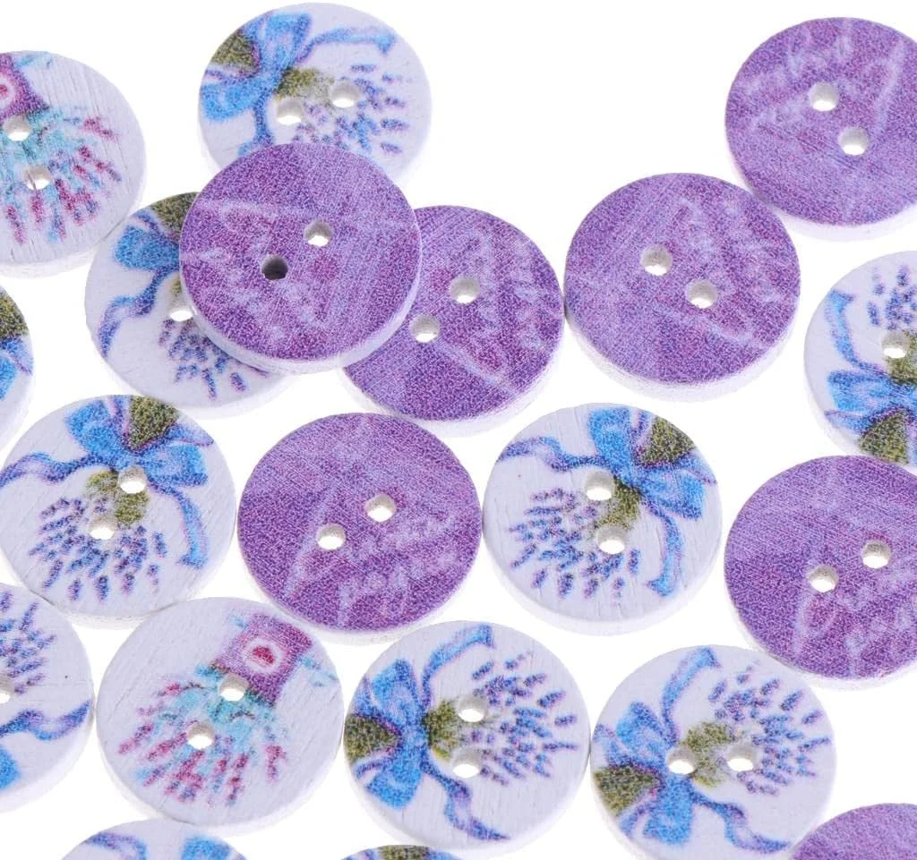 50 عدد دکمه چوبی گرد اسطوخودوس دو سوراخه برای خیاطی DIY 15 میلی متر