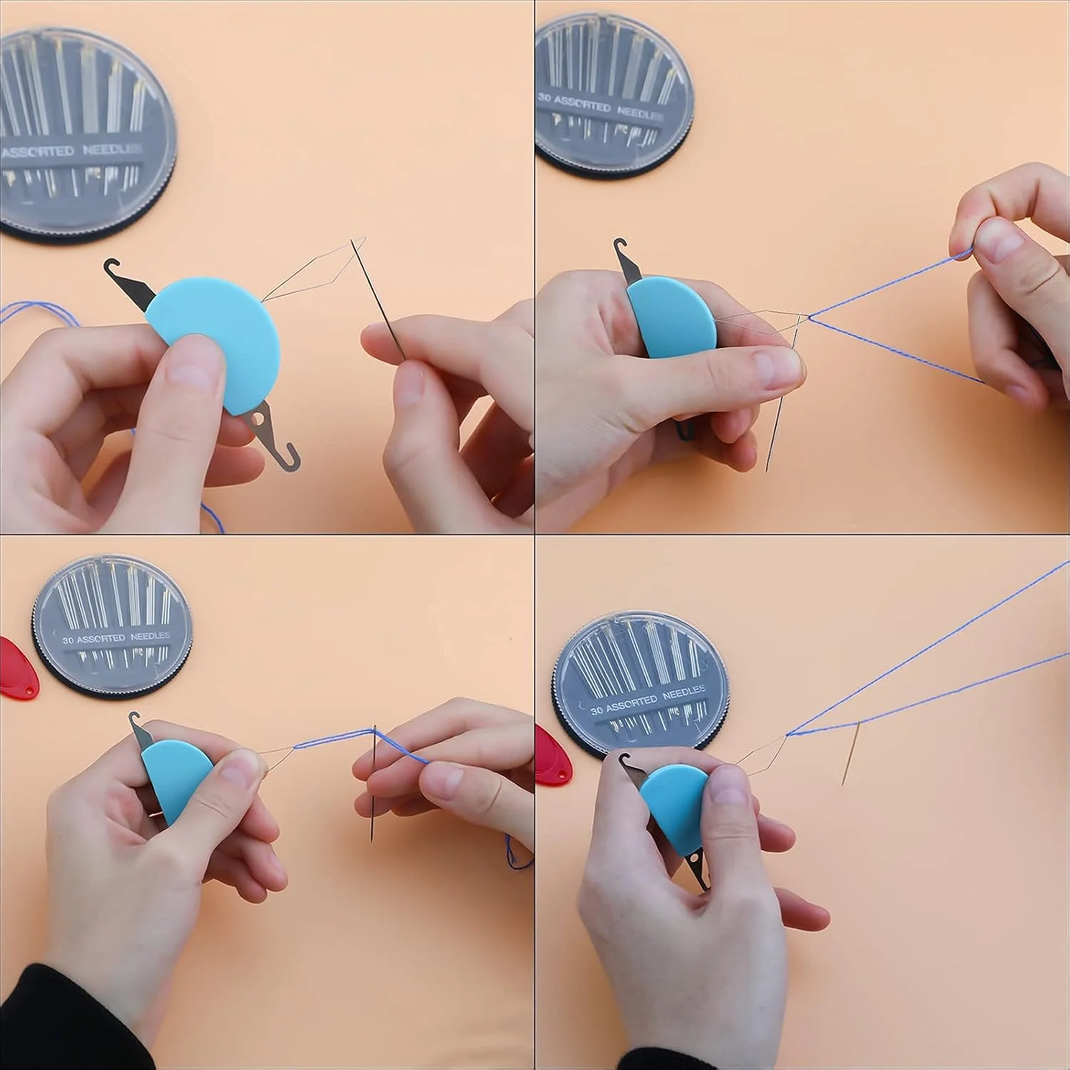 ۱۲ عدد سوزن نخ کن، ۲ عدد نخ کن پلاستیکی ۳ در ۱، ۱۰ عدد نخ کن حلقه سیمی پلاستیکی برای صنایع دستی خیاطی DIY