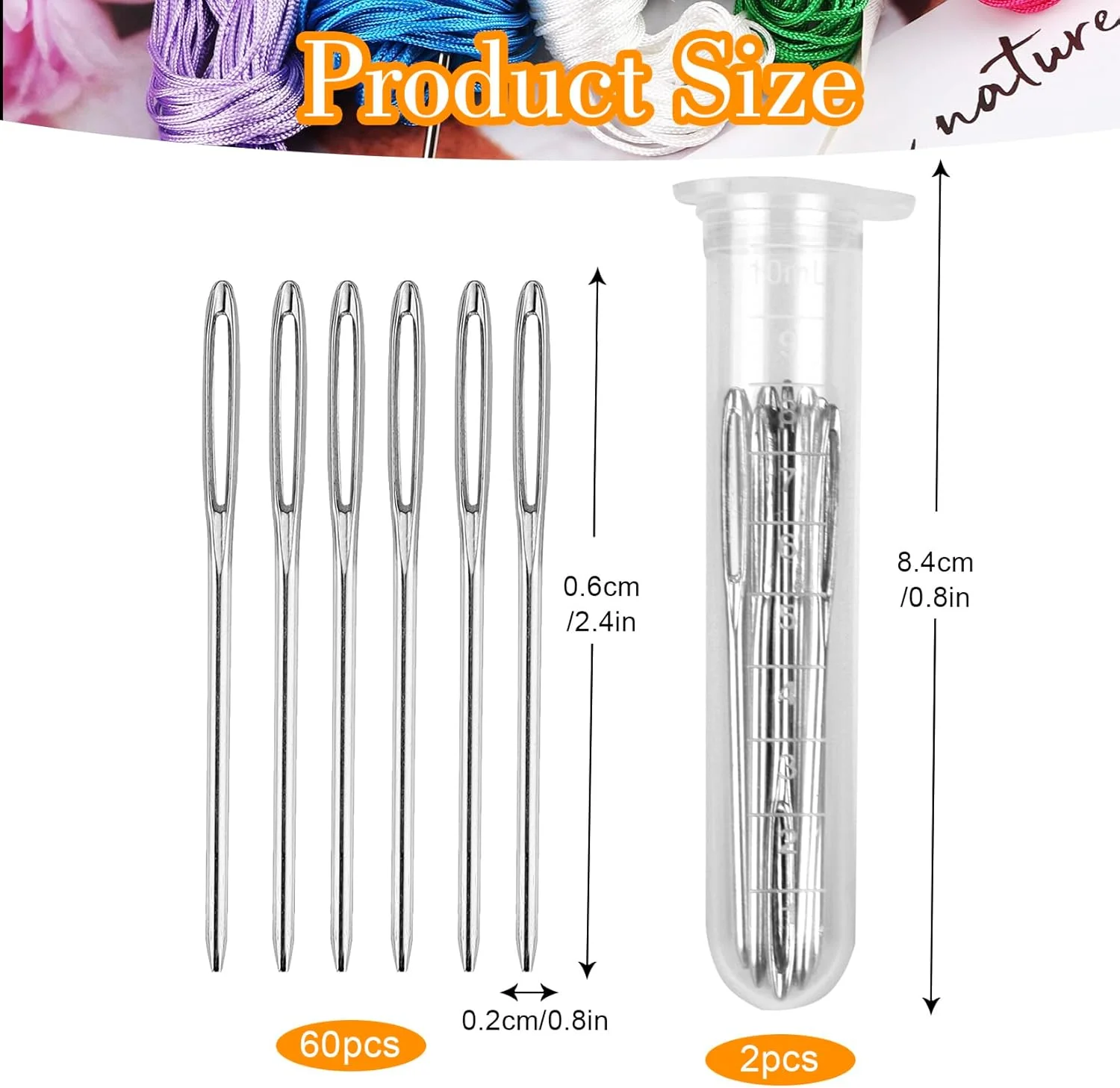 60 عدد سوزن های چشم بزرگ، سوزن های پخ دار نوک گرد، سوزن های خیاطی، سوزن های رفو برای دوخت پوست، سوزن پشمی دستی (2.36 اینچ)