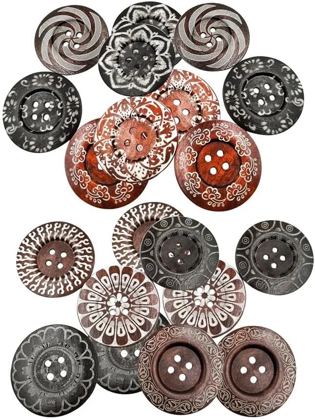 20 عدد دکمه چوبی گرد چهار سوراخه طرح گل