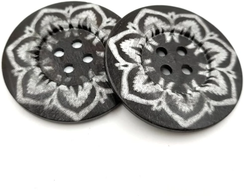 20 عدد دکمه چوبی گرد چهار سوراخه طرح گل