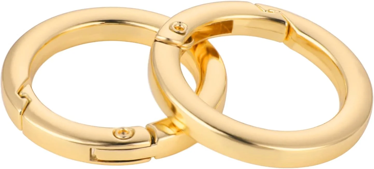 استر، 2 عدد حلقه کلید فنری فلزی با گیره فشاری مدل O برای بند کیف، کارابین گرد طلایی 25 میلی متری، لوازم جانبی DIY برای کمربند، کیف های کراس بادی، صنایع دستی چرمی