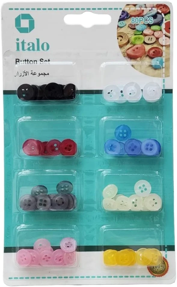 80 عدد دکمه خیاطی چهار سوراخه، رنگ های متنوع، مناسب برای تعمیر پیراهن و مصارف دیگر، 1 سانتی متر