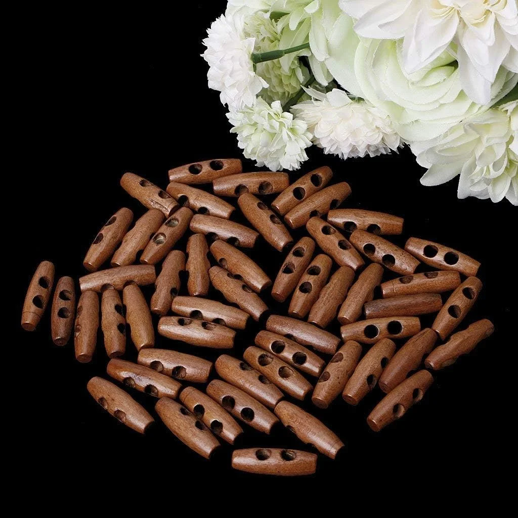 50 عدد دکمه چوبی ضامن دار 2 سوراخه 30 میلی متری لوازم جانبی لباس کت خیاطی کاردستی عرضه جدید