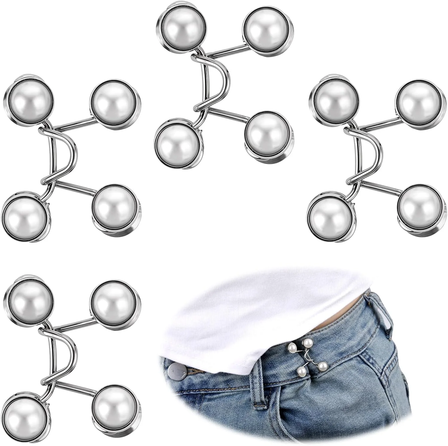 24 عدد دکمه جین، ست تنظیم کننده سگک کمر قابل تنظیم، 4 ست دکمه افزایش دهنده کمر شلوار جین مرواریدی، دکمه افزایش دهنده شلوار جین بدون نیاز به دوخت برای شلوار جین، لباس