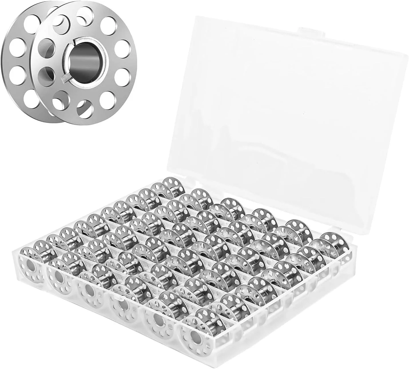 36 عدد ماسوره فلزی برای چرخ خیاطی (قطر داخلی 7 میلی متر) - ماسوره های خالی با جعبه نگهداری شفاف | سازگار جهانی | لوازم جانبی خیاطی برای DIY و خیاطی