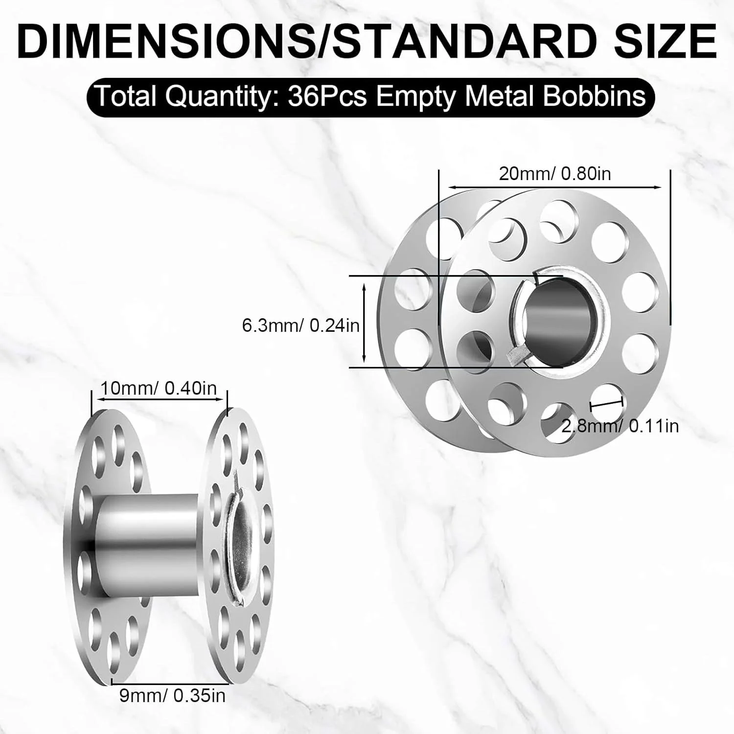 36 عدد ماسوره فلزی برای چرخ خیاطی (قطر داخلی 7 میلی متر) - ماسوره های خالی با جعبه نگهداری شفاف | سازگار جهانی | لوازم جانبی خیاطی برای DIY و خیاطی