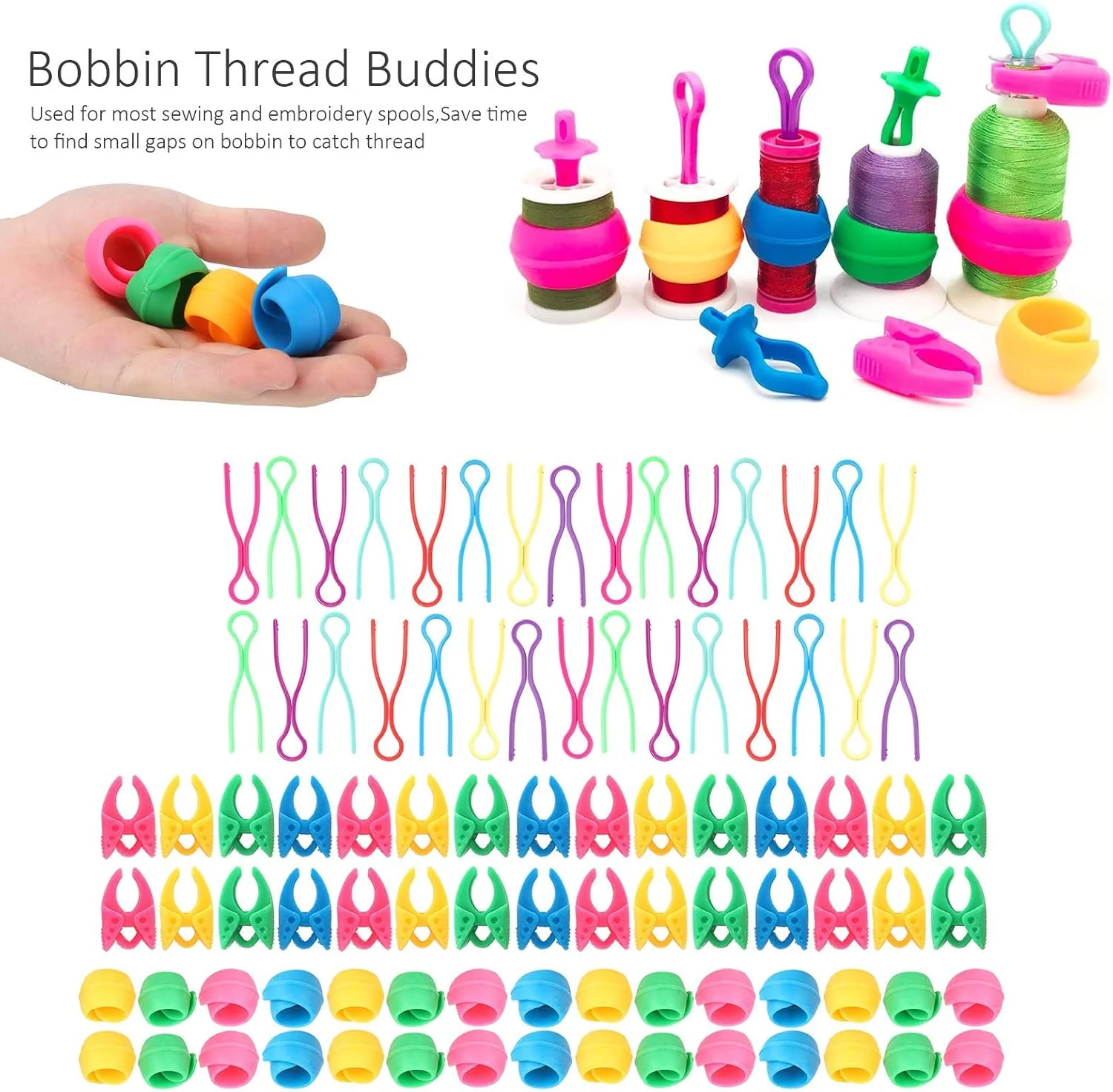 مجموعه 90 عددی گیره نخ قرقره، گیره های نگهدارنده قرقره، گیره نخ، نگهدارنده، نخ قرقره، محافظ قرقره، نگهدارنده قرقره سیلیکونی، نگهدارنده نخ برای خیاطی